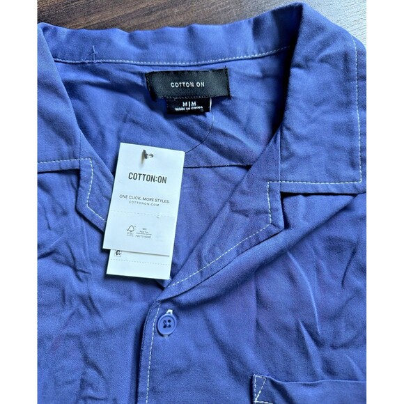 COTTON ON Men's Riviera Short sleeve button down shirt Worker Blue Pop Stitch M - Picture 5 of 6